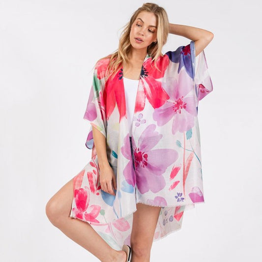 Watercolor Flower Print Kimono