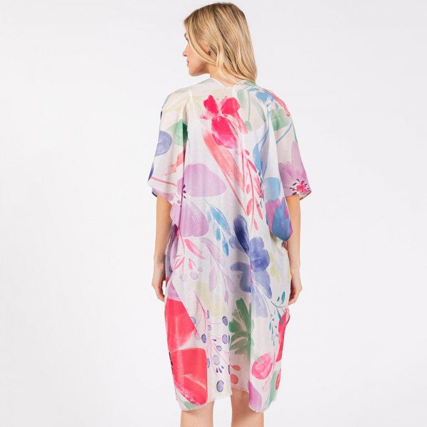 Watercolor Flower Print Kimono
