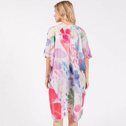 Watercolor Flower Print Kimono