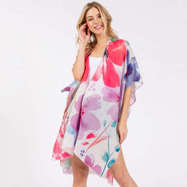 Watercolor Flower Print Kimono