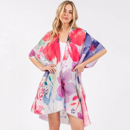 Watercolor Flower Print Kimono