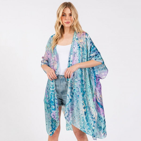 Abstract Print Silky Kimono