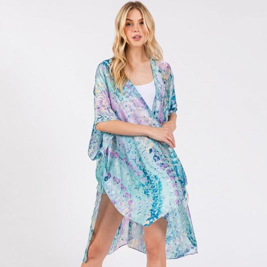 Abstract Print Silky Kimono