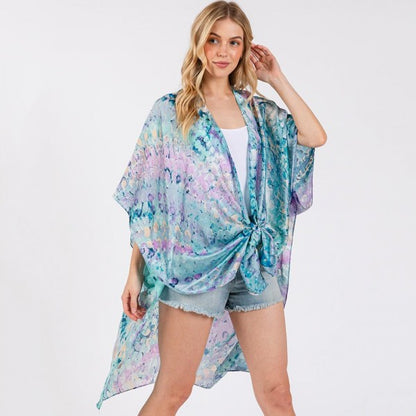 Abstract Print Silky Kimono