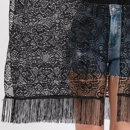 Flower Pattern Crochet Lace Kimono With Fringe Details