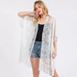 Flower Pattern Crochet Lace Kimono With Fringe Details
