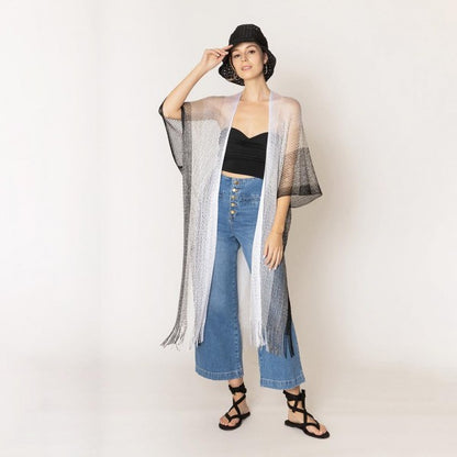 Do Everything In Love Two Tone Lurex Kimono With Fringe Detail