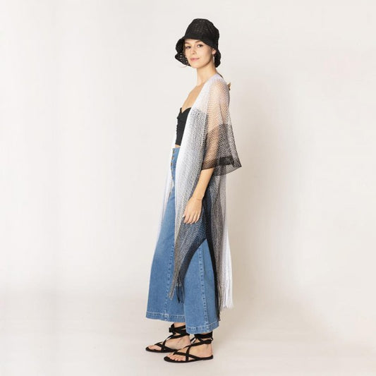 Do Everything In Love Two Tone Lurex Kimono With Fringe Detail