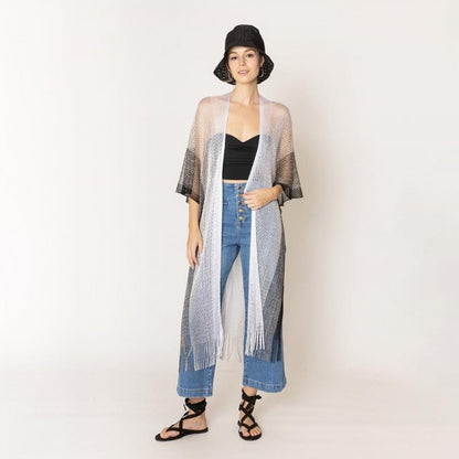Do Everything In Love Two Tone Lurex Kimono With Fringe Detail