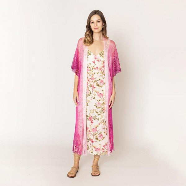 Do Everything In Love Two Tone Lurex Kimono With Fringe Detail