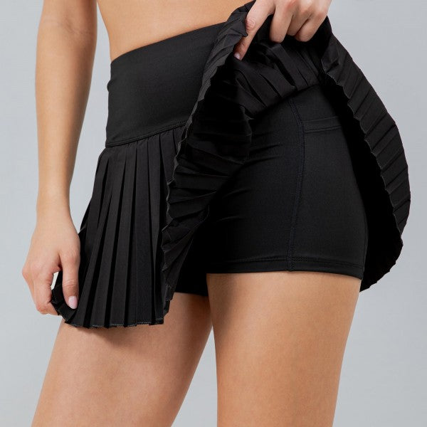 Black Pleated Skort with Pockets Shorts