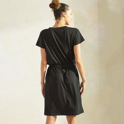 Black Peach Skin T-Shirt Dress