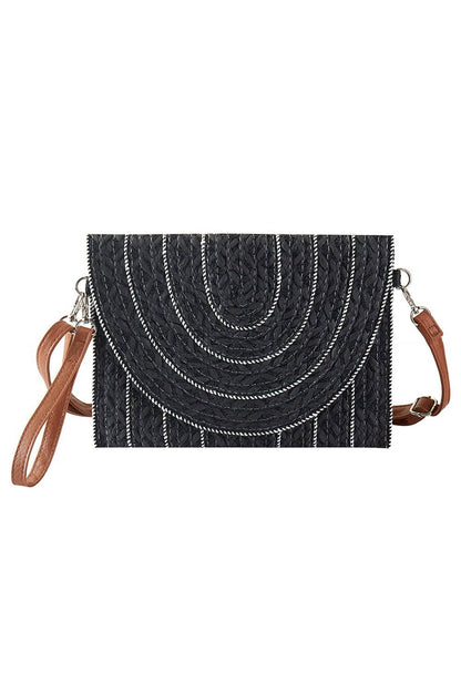 MB0292 Stitch Detailed Straw Clutch/Crossbody Bag