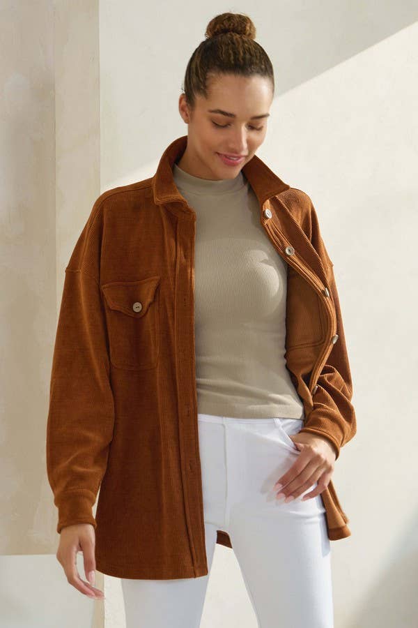 Women's Corduroy Button Up Shacket Fall Style TP2583