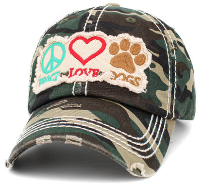 Peace Love Dogs Vintage Ballcap