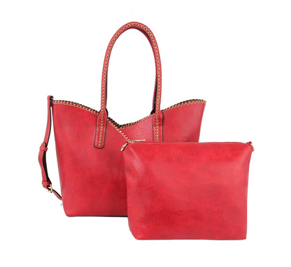 COL001-2 2-in-1 Stitch Trim Detail Shoulder/Tote Set Bag