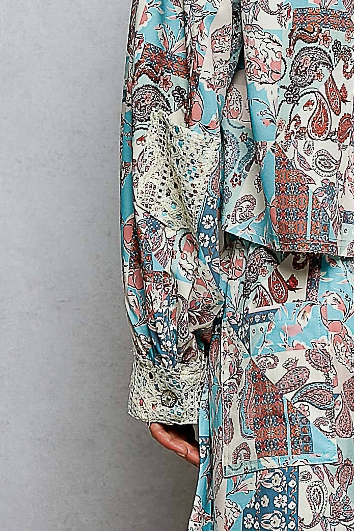 Crochet lace patch floral jacket top