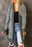 Gray Plaid Knitted Long Open Front Cardigan: Gray / L / 65%Acrylic+35%Polyester