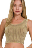 Med DK GREEN RIBBED SLEEVELESS SCOOP NECK CROPPED TANK TOP: -165182 / M
