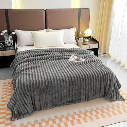Stripe Fleece Throw – Ultra Plush Ribbed Blanket with 1.6" Wide Channel Texture