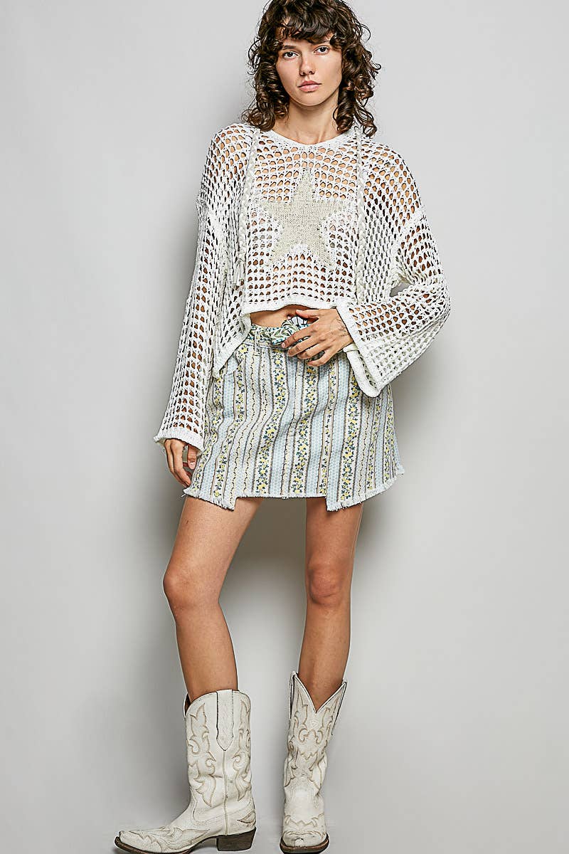 V-neck Acrylic Star Patch Pearl Stud Hoodie Thin Sweater Top