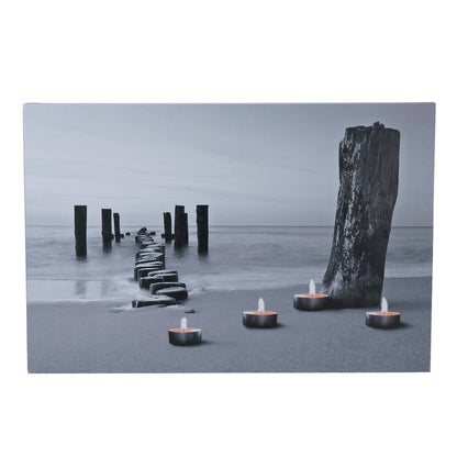 Ocean Beach Piling LED Lighted Canvas Wall Art