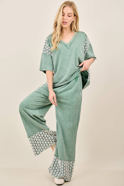 Mineral Washed Flower Daisy Long Leg Pants HP6016P1