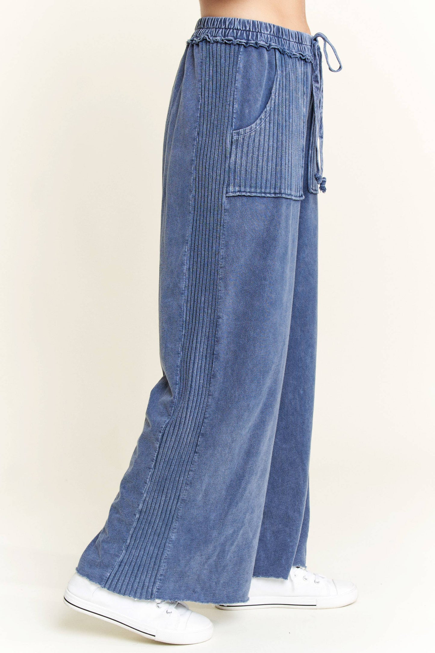 Best Mineral Wash Side Knit detail wide leg pants HE5878P