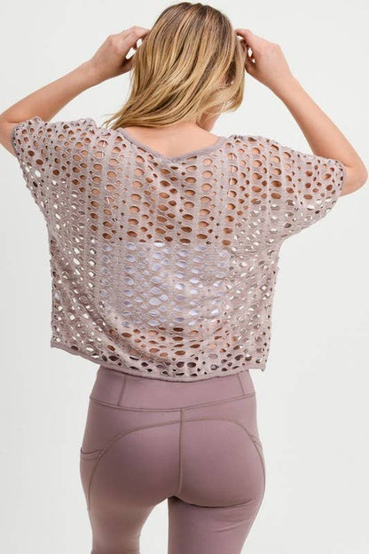 Hole Detail Short Sleeve Crop Top 689