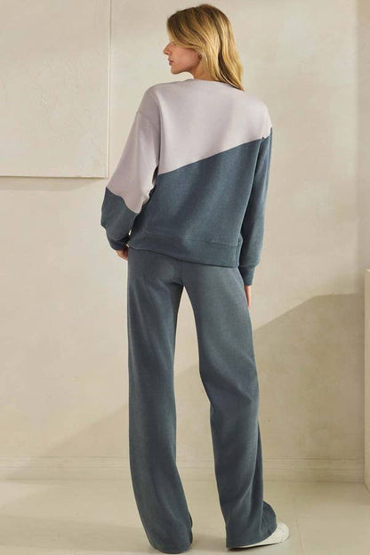 Womens Asymmetrical Two Tone Top Corduroy Sweatshirt