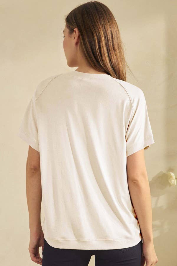Yelete Ribbed Relaxed Fit Crew Neck Top Shirt