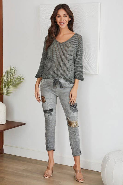 Ridge Rib Knit 3/4 Sleeve Top