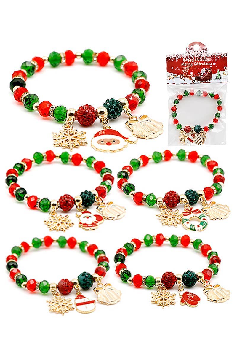 Christmas Ornament Bling Gemstone Stretch Bracelet