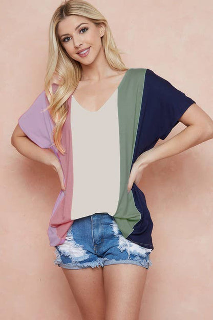 LMT2468-B-So into You color block top