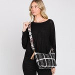 Black Woven Cotton Checkered Crossbody With Guitar Strap And Tassel