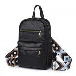 Vegan Leather Back Pack Purse With Geometric Multi Colored Straps