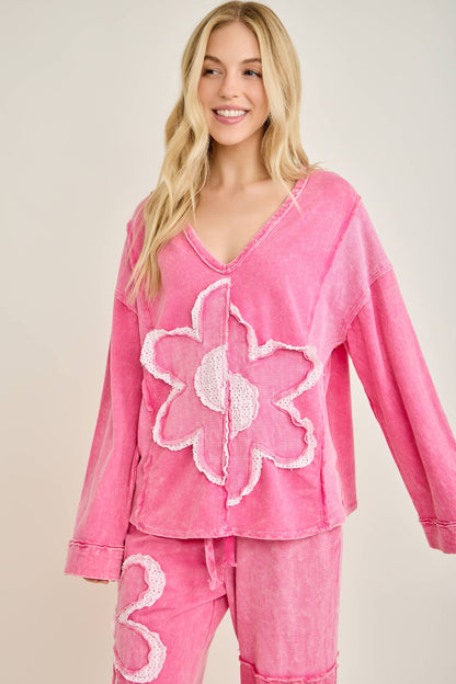 Mineral Washed Halfcut Daisy terry thermal top HT6810 j.her