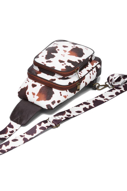 COW PRINT CROSSBODY SLING BAG PURSE