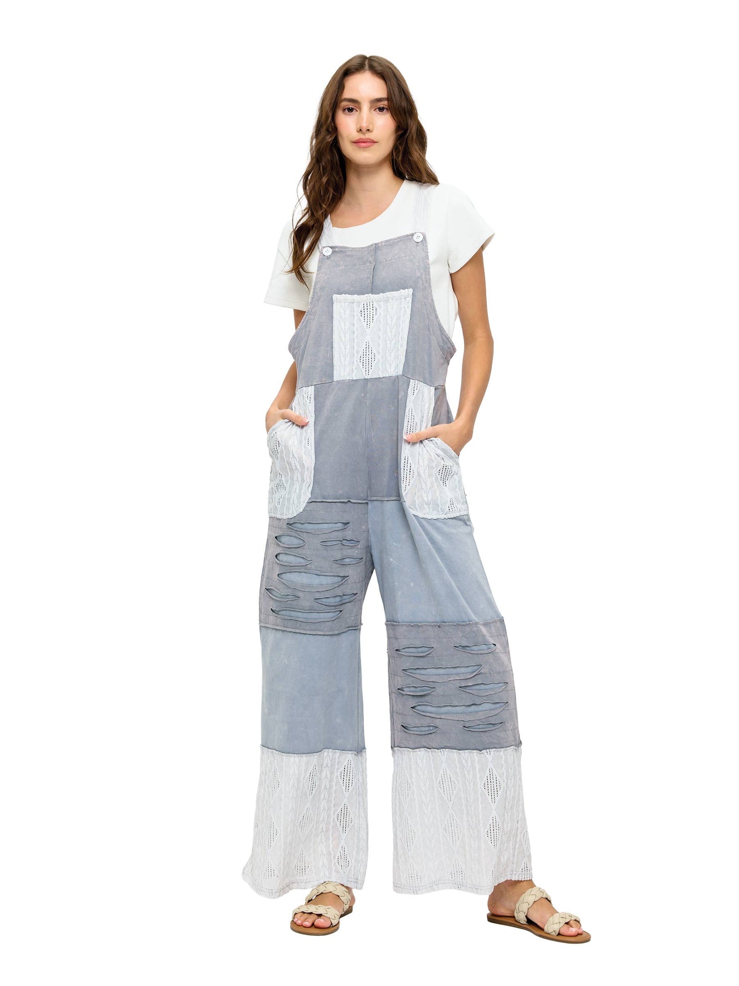 Boho Patchwork Overall Razor Cut Lace