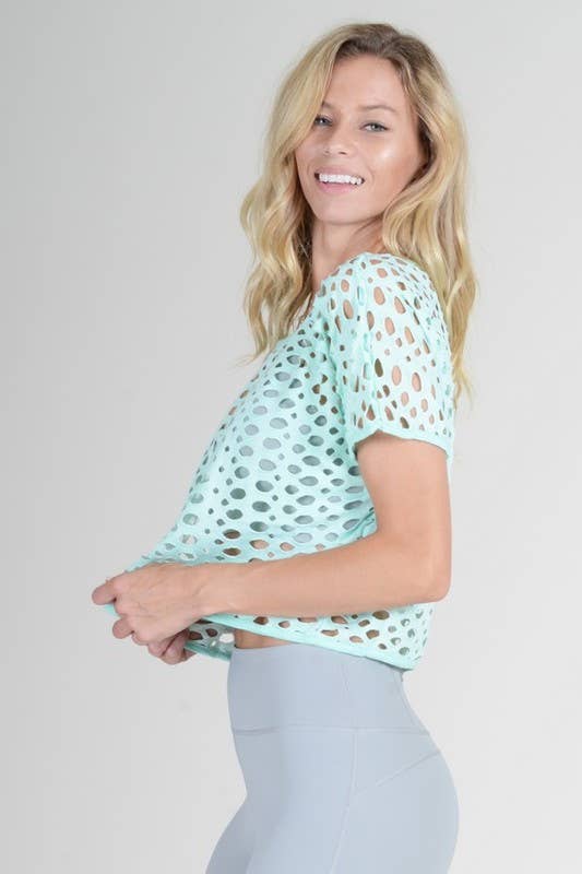Hole Detail Short Sleeve Crop Top 689