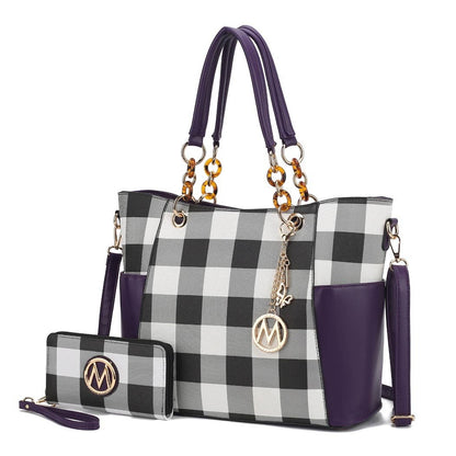 MKF Mariely Checker Tote Bag & Wallet Set Women Handbag