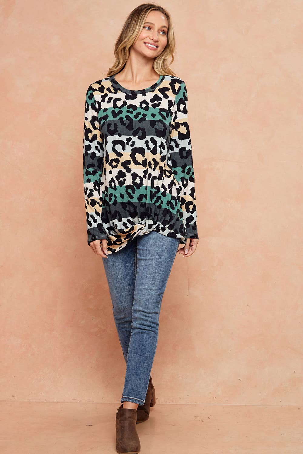 LMT2743-TWO STEPS ANIMAL PRINT STRIPED TOP