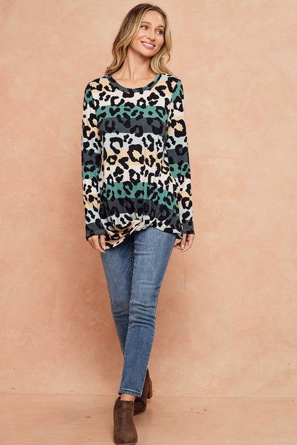 LMT2743-TWO STEPS ANIMAL PRINT STRIPED TOP