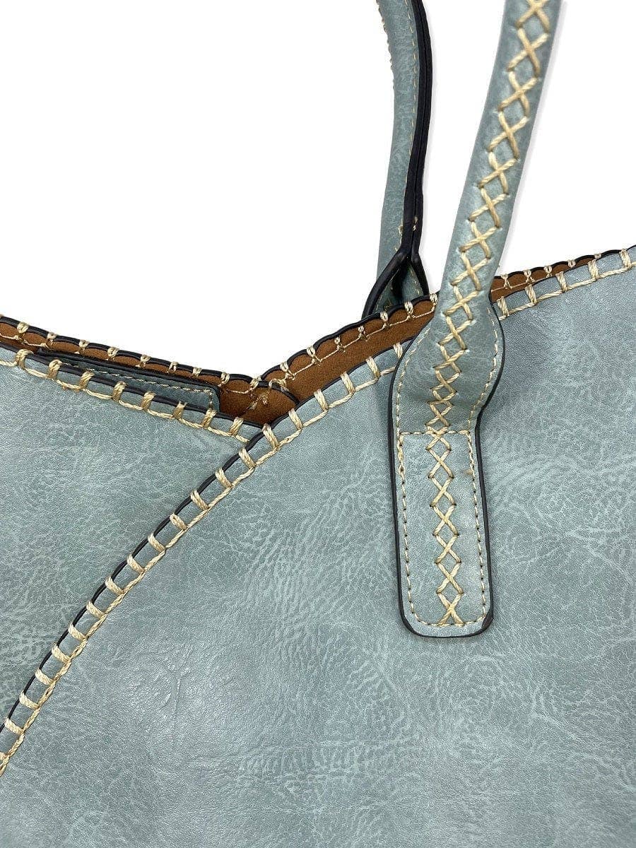 COL001-2 2-in-1 Stitch Trim Detail Shoulder/Tote Set Bag