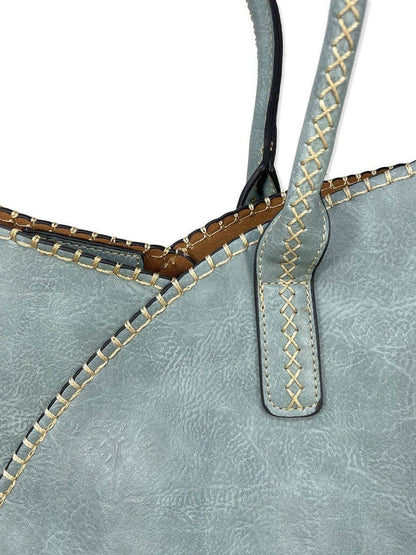 COL001-2 2-in-1 Stitch Trim Detail Shoulder/Tote Set Bag