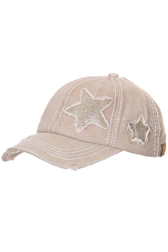 C.C Distressed Pony Cap with Glitter Star