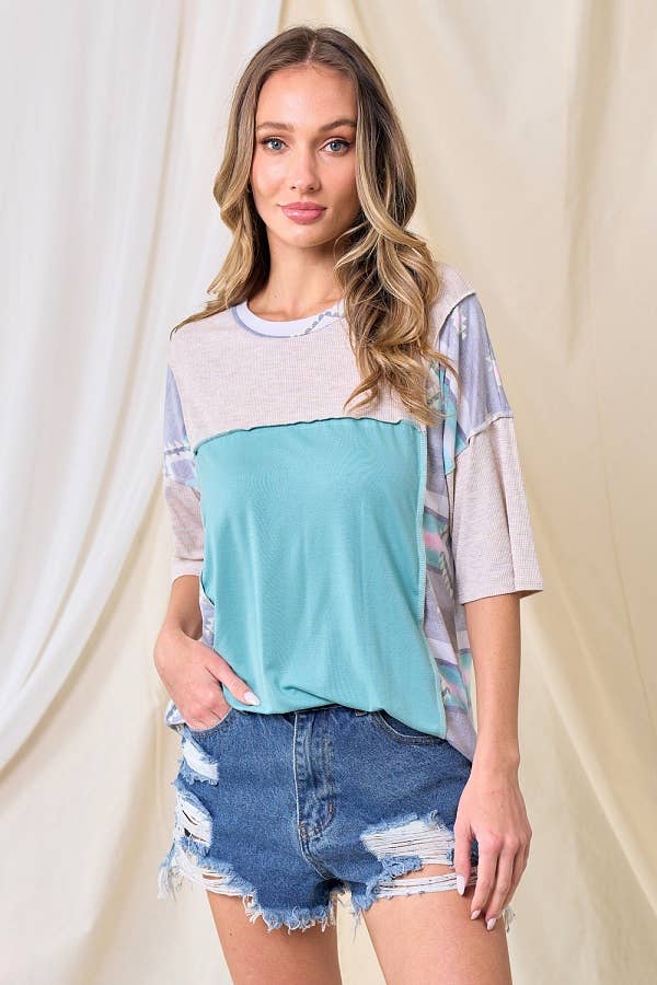 JADE / L FIND YOUR GROOVE AZTEC COLORBLOCK TOP: