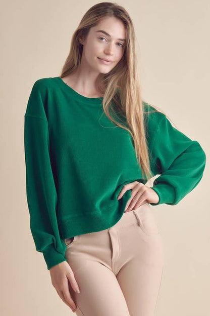 Yelete Relaxed Fit Corduroy Rib Knit Top TP2403