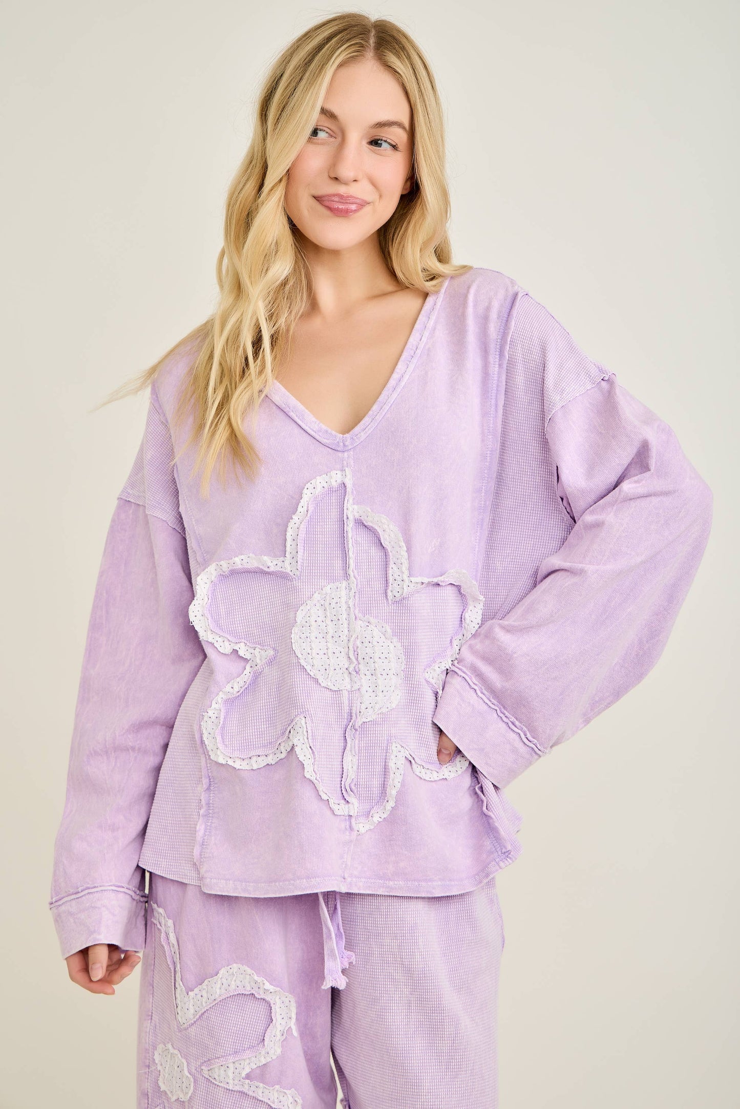 Mineral Washed Halfcut Daisy terry thermal top HT6810 j.her