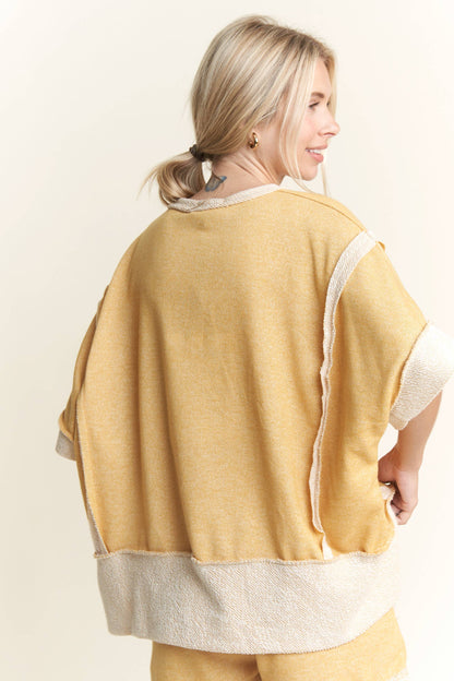 Oversize Reverse Contrast Banded Top HT4028